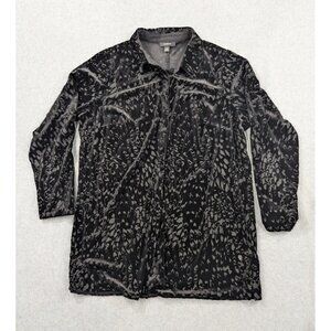 Alfani Shirt Womens 0X Black Burnout Velvet Button Up Long Sleeve Holiday Top